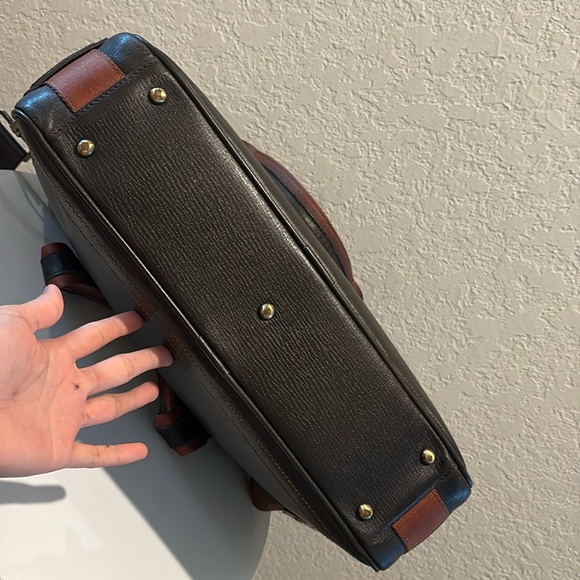 MCM Black Leather Briefcase-Style Backpack with Brown Handles - Picture 12 of 16